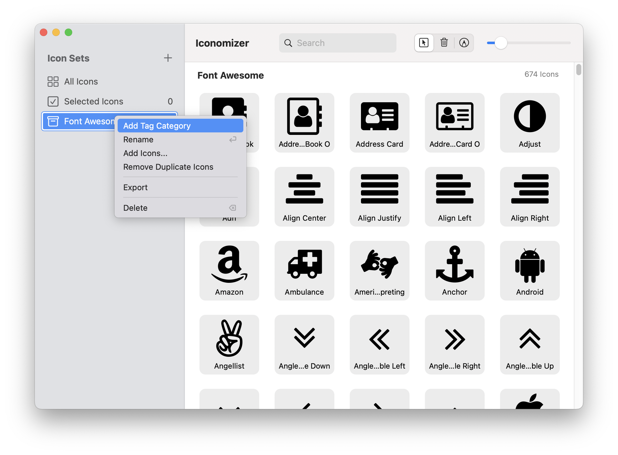 Iconomizer icon set add category