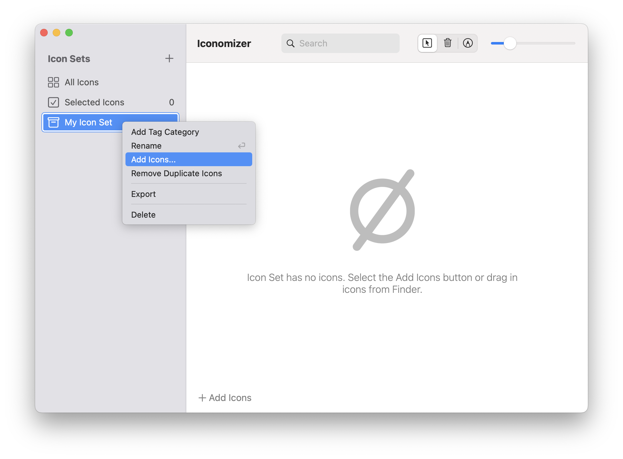 Iconomizer icon set menu