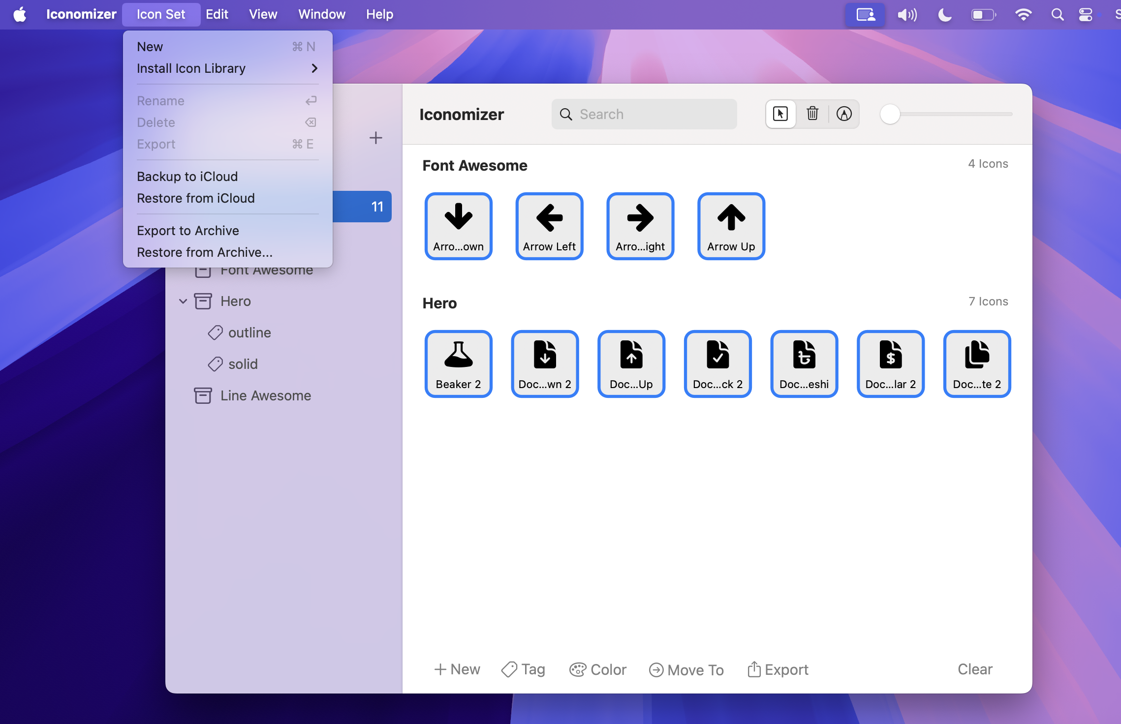 Iconomizer icons sets menu